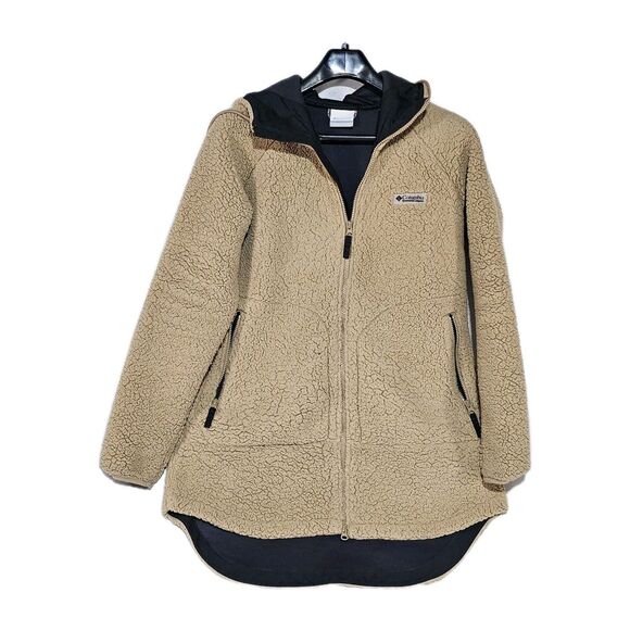 Columbia Jacket CSC Sherpa Fleece Womens Size L Hoodie Full Zip Beige/Khaki - Picture 2 of 9